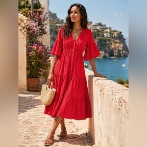 XIRENA Kendall Midi Dress Button Front Cotton Flowy $348 MSRP Size  XS